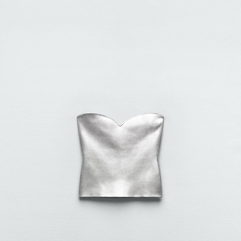 Silver Strapless Top